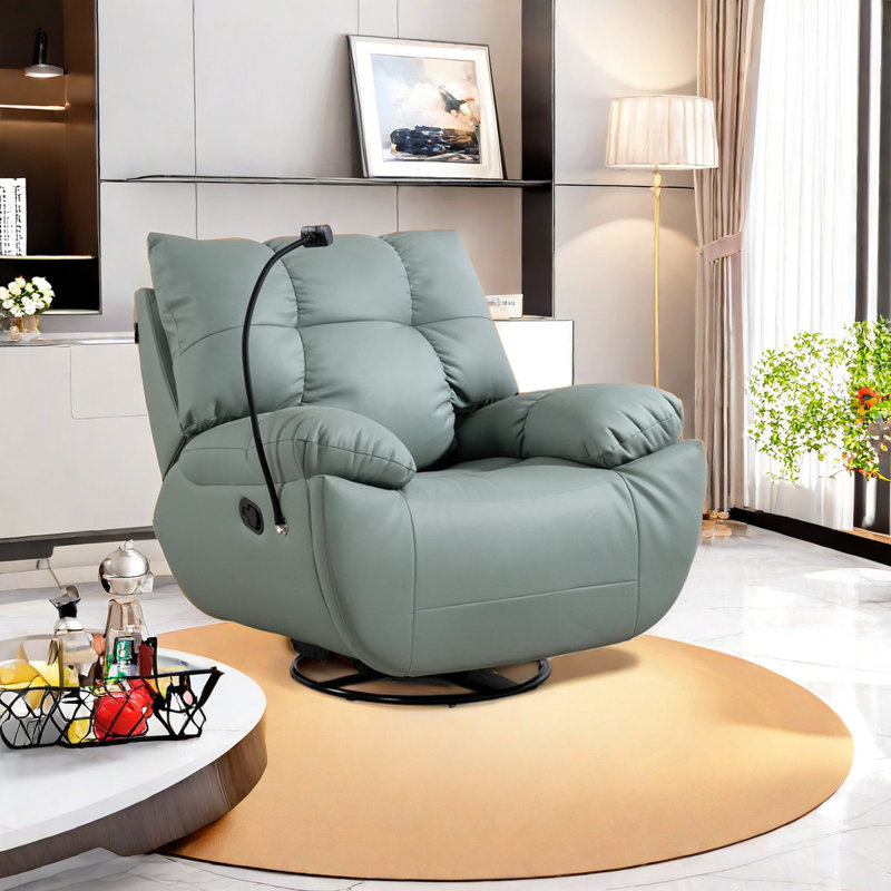 Syriah Faux Leather Swivel Recliner, Teal
