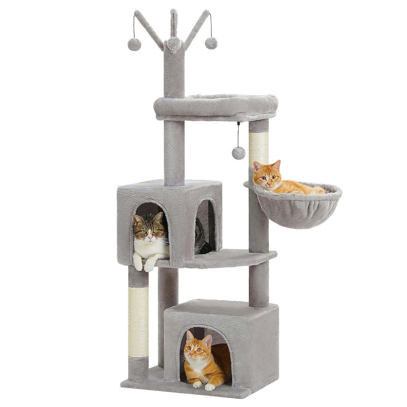 53" Gray Plush Cat Tree Tower with Condos and Hammock