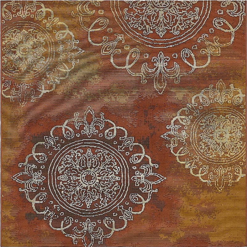 Tapis intérieur / extérieur brun / or / gris Tatum, Rond 8 pi