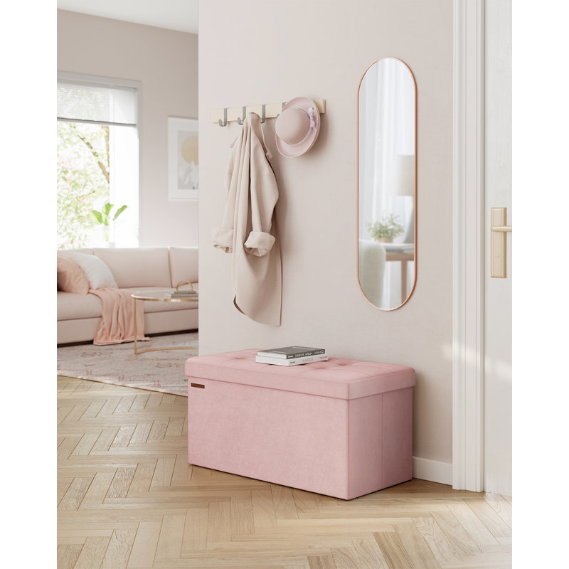 Rikkia 76cm Wide Velvet Tufted Rectangle Solid Colour Standard Ottoman with Storage, Pink