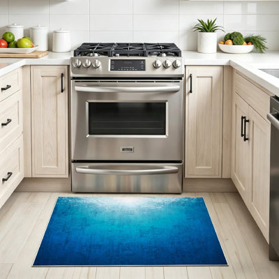 Blue Machine Washable,Nature Deep Ocean Marine with Waves Indoor Area Rug