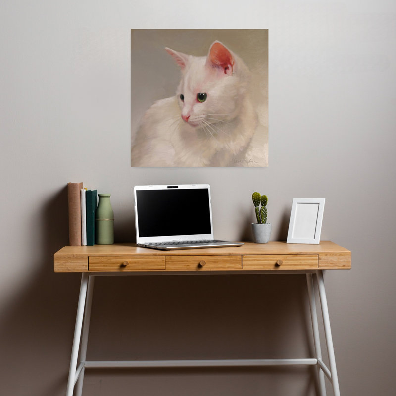 Art de chat contemporain blanc chaton, H 18 po x l 18 po