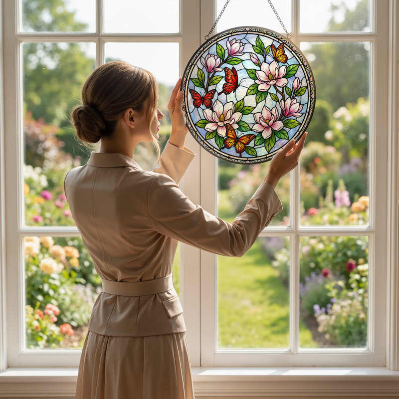 Vitrail de vitrail papillons 12 "H, H 12 po x l 12 po