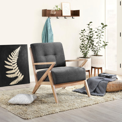 Chaise d'appoint rembourrée gris foncé, bois massif, hauteur 32,5 po, chaise à dossier en bois d'hévéa gris, design rustique moderne avec accoudoirs de 23 po