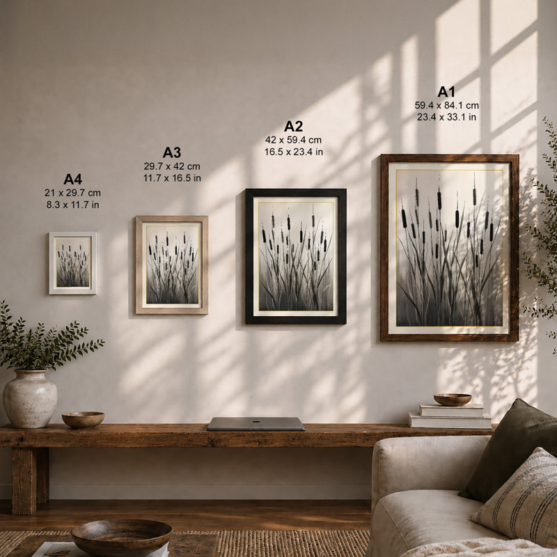 Marsh Grasses Study Botanical - Framed Print, Oak, A4 - 29.7 x 21.0 cm