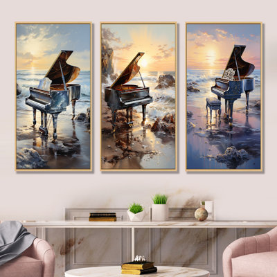Piano, Océan, ensemble de 3 impressions sur toile