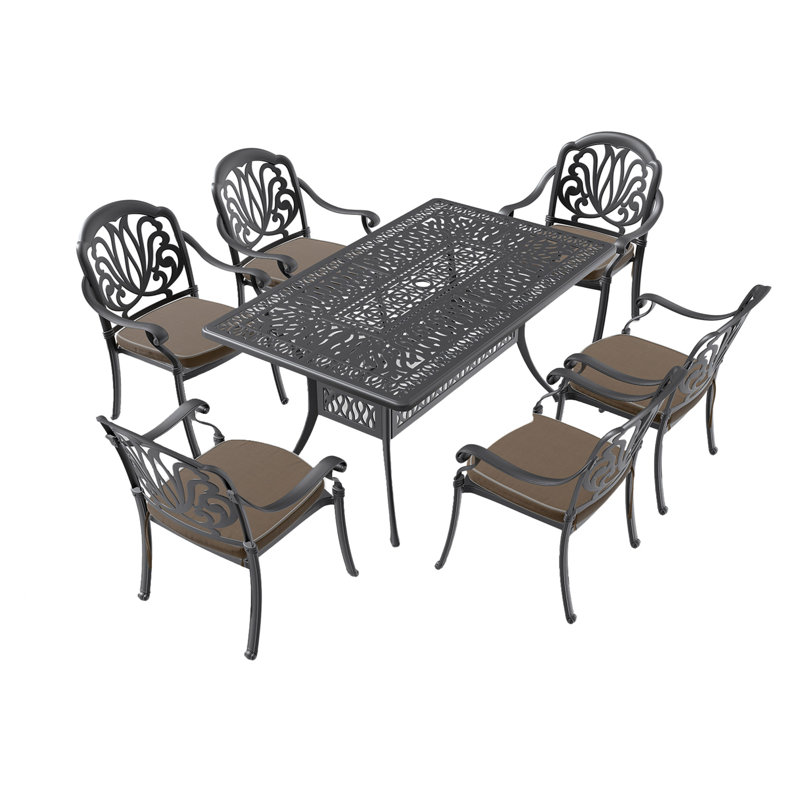7-Piece Set Of Cast Aluminum Patio Furniture With Brown Cushions (Same As:W1710S00488), 6