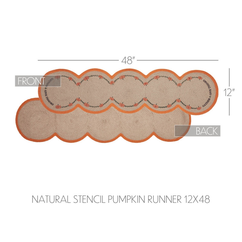 Harvest Blessings Natural Stencil Pumpkin Runner, 12" W x 48" L