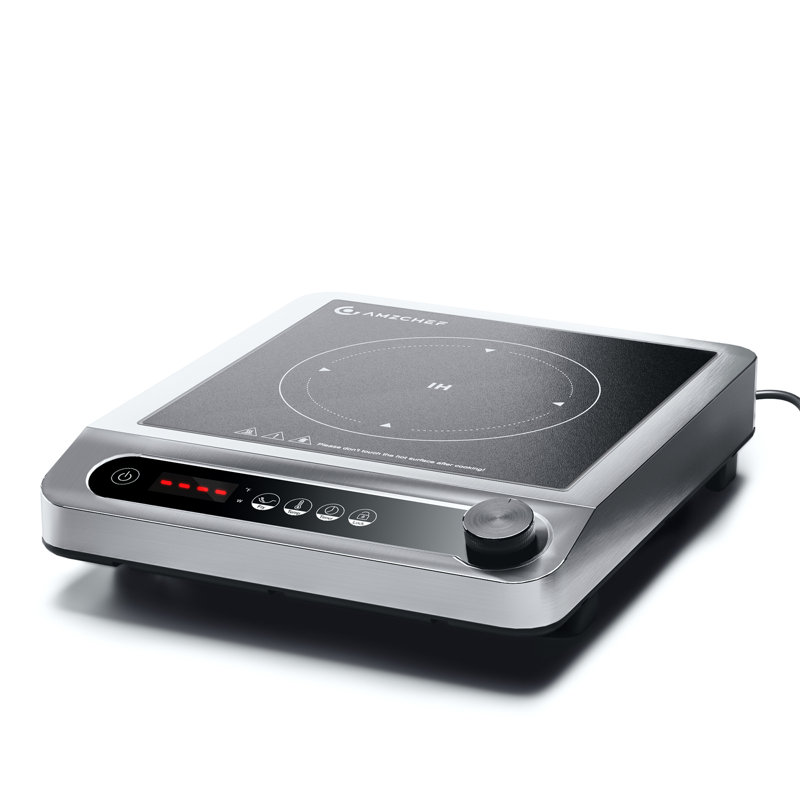 Plaque de cuisson à induction Amzchef 1800W avec batterie de chauffage de 7,3 po, 18 niveaux de puissance et de température, minuterie de 3 heures - Noir