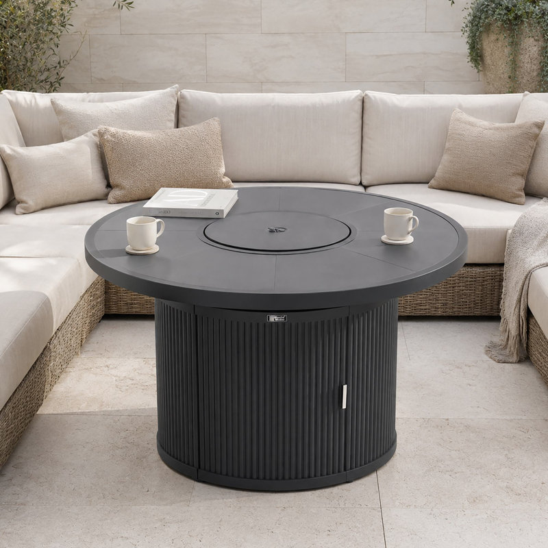 Areefa 49.21" W Round Aluminum Propane Fire Pit Table