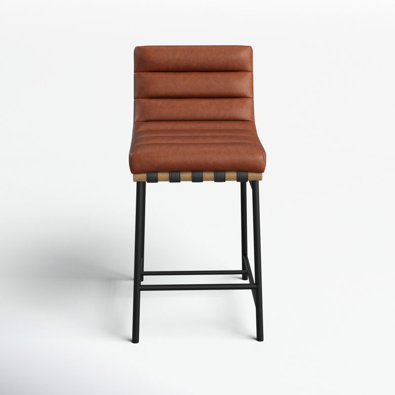 Vincentas Upholstered Counter Stool, Black Faux Leather, Counter Stool (26.4" Seat Height)