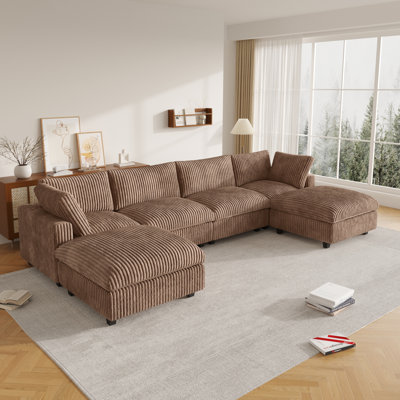 Doris 6 - Piece Wide Arm Upholstered Modular Sofa With Ottoman