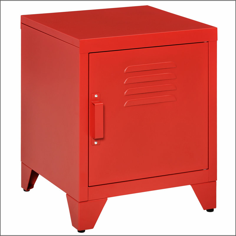 Industrial End Table, Living Room Side Table with Locker-Style Door and Adjustable Shelf