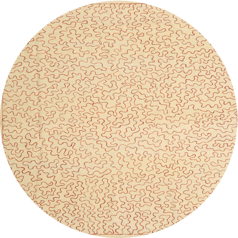 Tapis beige/rouge contemporain, Rond 6 pi