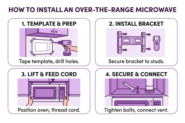 illustration showing how to install an over-the-range microwave