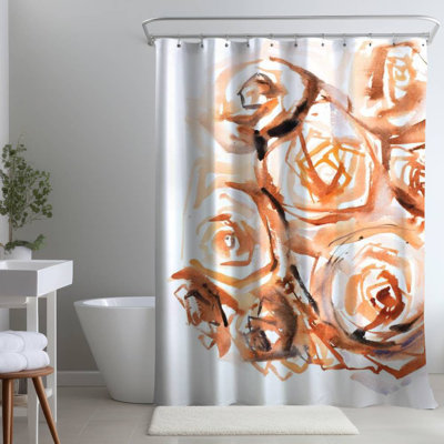 Abstract Roses Sepia – Brown Floral Home – Polyester Shower Curtain, Dye Sublimation Print, 71" W × 74" L