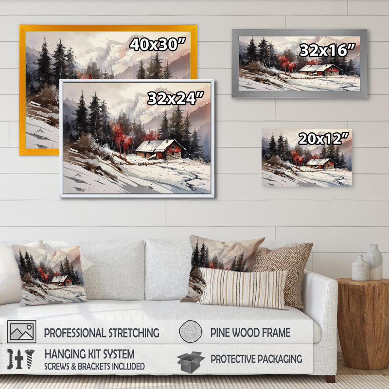 Neige couverte de montagnes II sur toile, Cadre photo noir, H 12 po x l 20 po x P 1 po