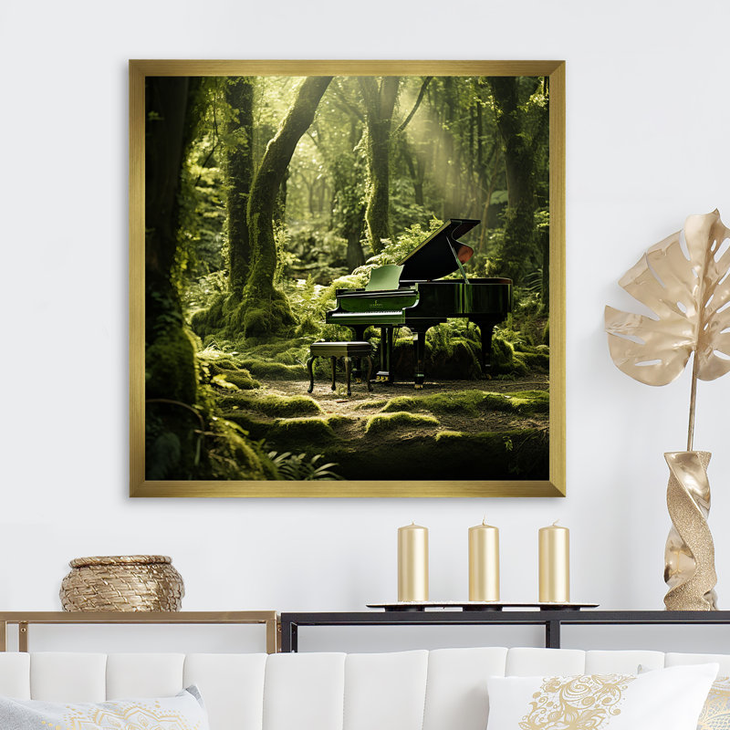 Piano Forest Serenade sur toile, H 24 po x l 24 po x P 1 po, Cadre doré simple