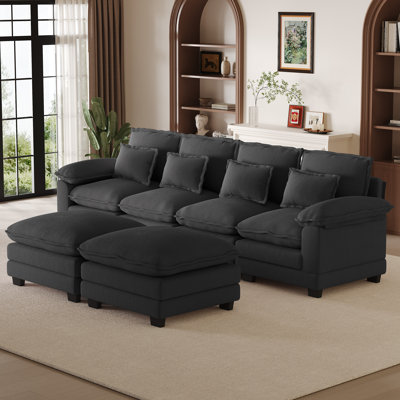 116" Reversible U Shaped Chenille Sectional Sofa With Double Ottoman