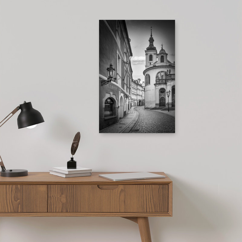 Historic Prague Street Scene Abstract Contemporary Architecture City Wall Art Print 1 Piece Wrapped Canvas Wall Art