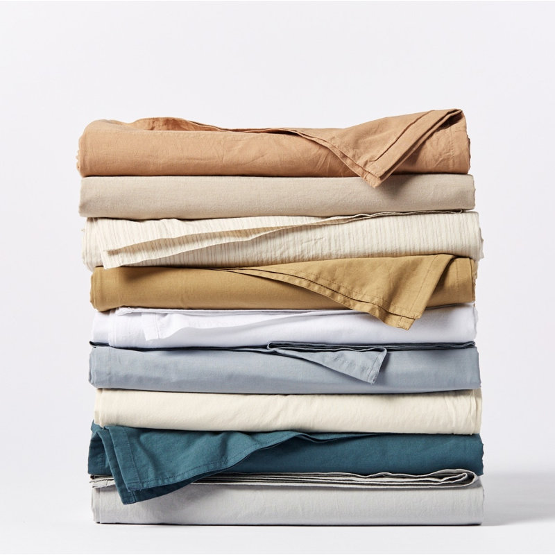 Organic Crinkled Percale Sheet Set, Undyed, Queen Sheet Set with 2 Pillowcases
