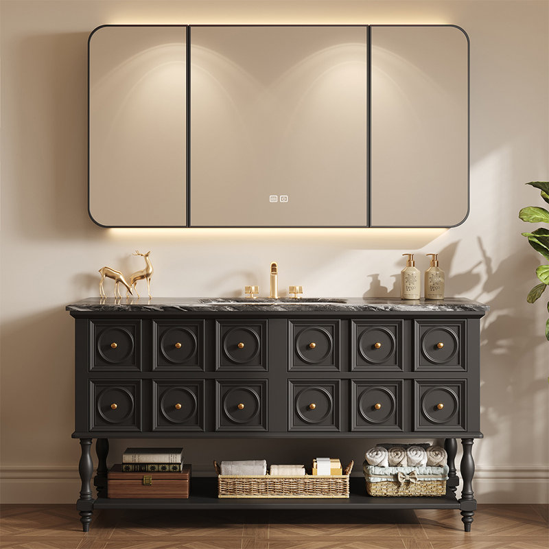 Armoire de salle de bain américaine., H 32,28 po x l 47,24 po x P 21,65 po, Noir