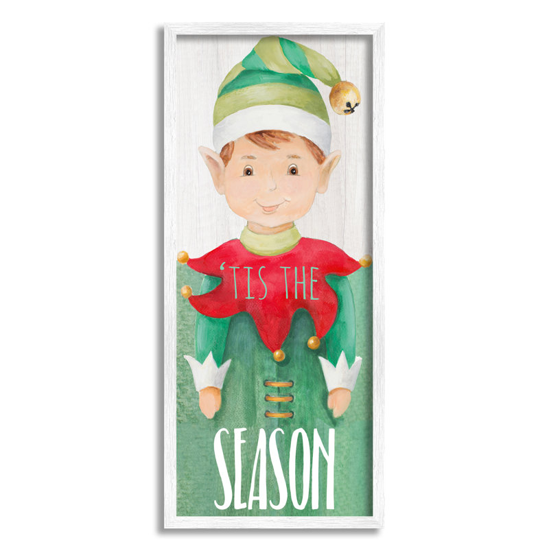 «Tis The Season Green Christmas Elf Bell Hat XXL» par Lanie Loreth, Giclée encadrée blanc bord de mer, H 30 po x l 13 po