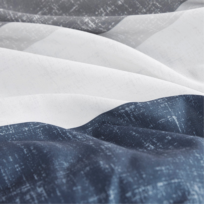 Ensemble d'édredon à rayures avec draps bleu et gris pour très grand lit, hypoallergénique et antimicrobien