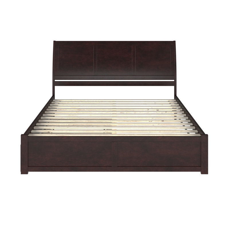 Portland Solid Wood Platform Bed with Panel Footboard and Trundle, King, Espresso