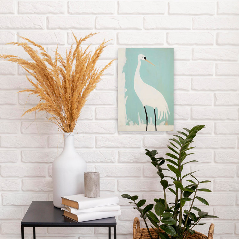 Art mural contemporain abstrait White Crane, H 18 po x l 12 po