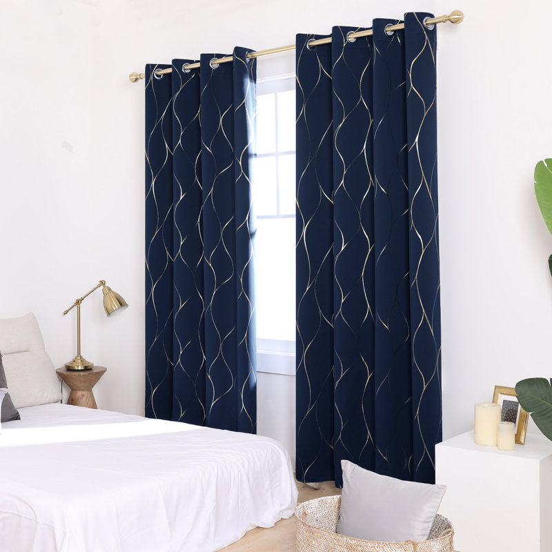 Boulus Room Darkening Curtain Pair, Navy Blue, 52" W x 96" L