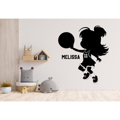 Adhésif mural personnalisé fille de basket-ball - nom personnalisé pour enfants, autocollant mural, décor de chambre de fille, cadeau d'art mural en vinyle 695DLU