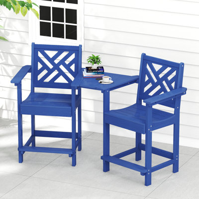 Hikhdpe 2-Person Patio Bar Stools Tall Adirondack Bar Chairs with Arms & Tabletop