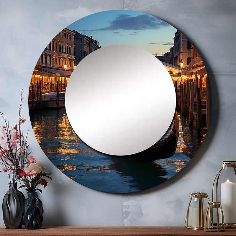 Seeto, Pont du Rialto Ponte II - Italie, grand miroir mural traditionnel rond, reproduction d'art en métal, 29 po x 29 po
