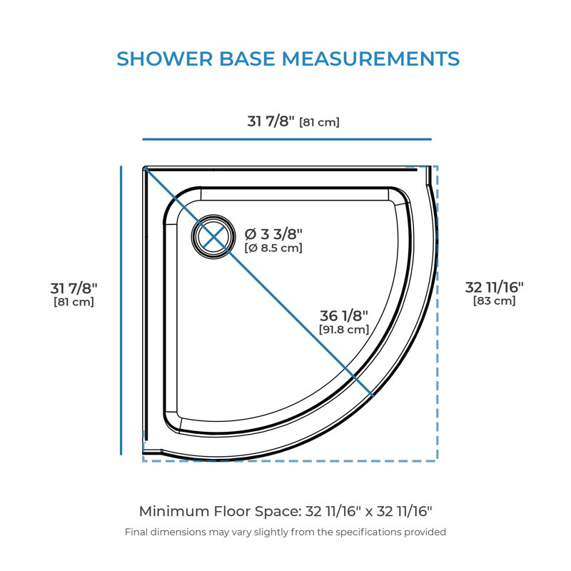 Ensemble de douche de coin rond en or brossé L 33 po x l 33 po x H 76,97 po Breeze, 76.97" H x 33" W x 33" D