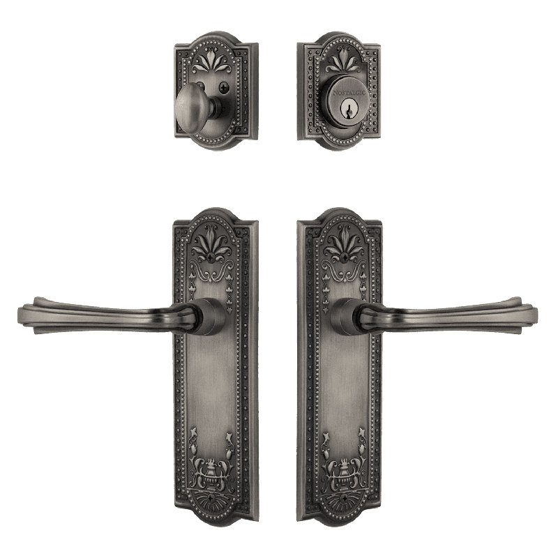 Nostalgic Warehouse Meadows Entry Set with Fleur Lever, Antique Pewter, 2.75