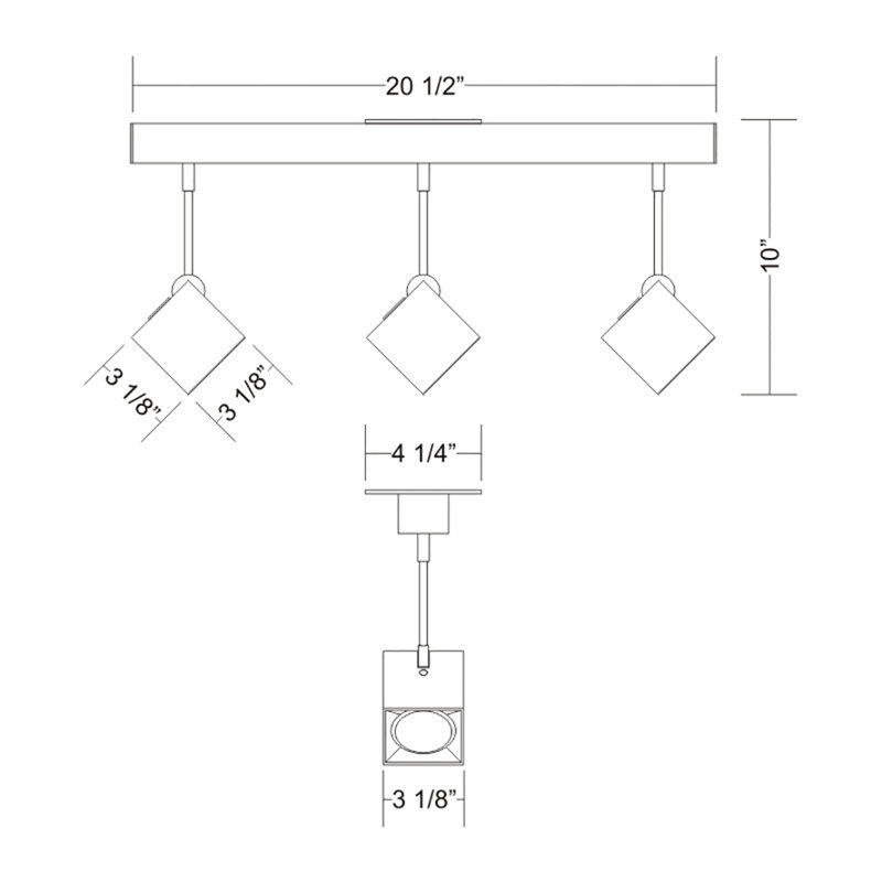 Dau 3 - Light 20.5" Cluster Rectangle Semi Flush Mount