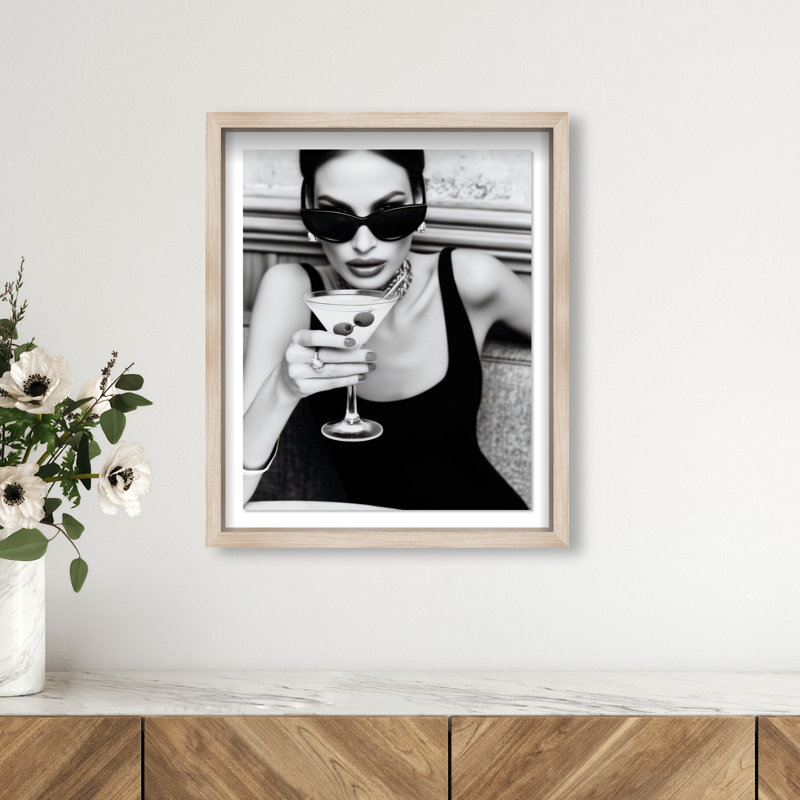 Midnight Sip Framed Graphic Art, 25.5"H x 21.5"W, Natural Oak Shadowbox