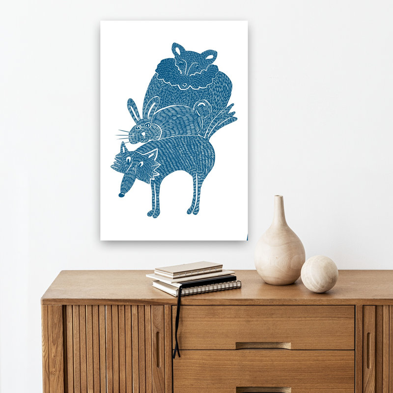 Whimsical Animal Stack Playful Rustic Whimsical Fox Rabbit Horse Forest Nature Wall Art Print, 45.72cm H x 30.48cm W