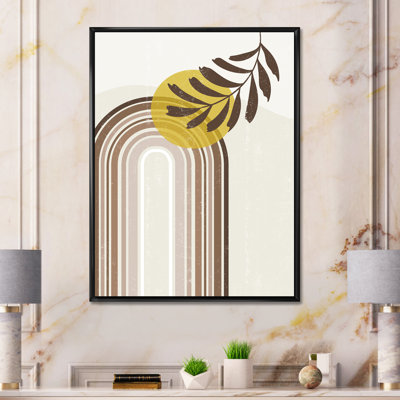 «Abstract Sun and Moon with Leaf in Earth Tones», photographie sur toile à cadre flottant