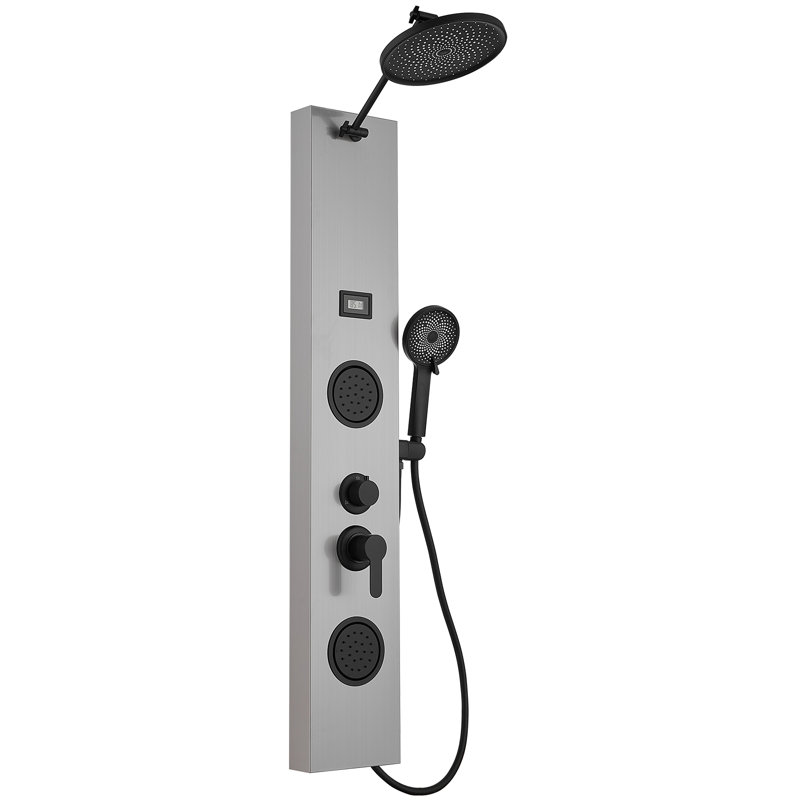 Système de tour de douche à inverseur 3 voies avec pomme de douche réglable, Noir nickel