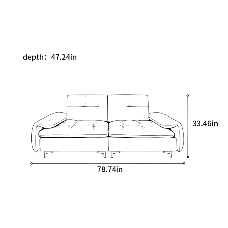 Canapé droit italien de luxe réglable, H 33,46 po x l 78,74 po x P 47,24 po