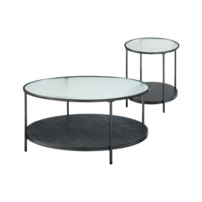 2Pc Occasional Tables For Living Room, Black Tempered Glass Top And Metal Construction Table In Modern Look, Base