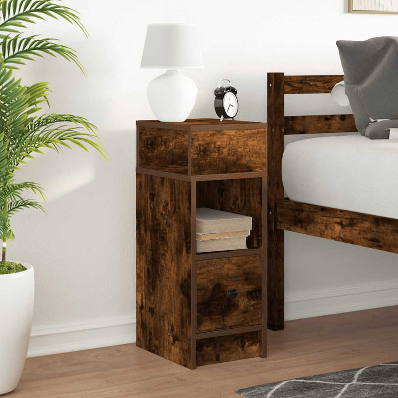 Rozario 25cm W Manufactured Wood Bedside Table, 1, Smoked Oak