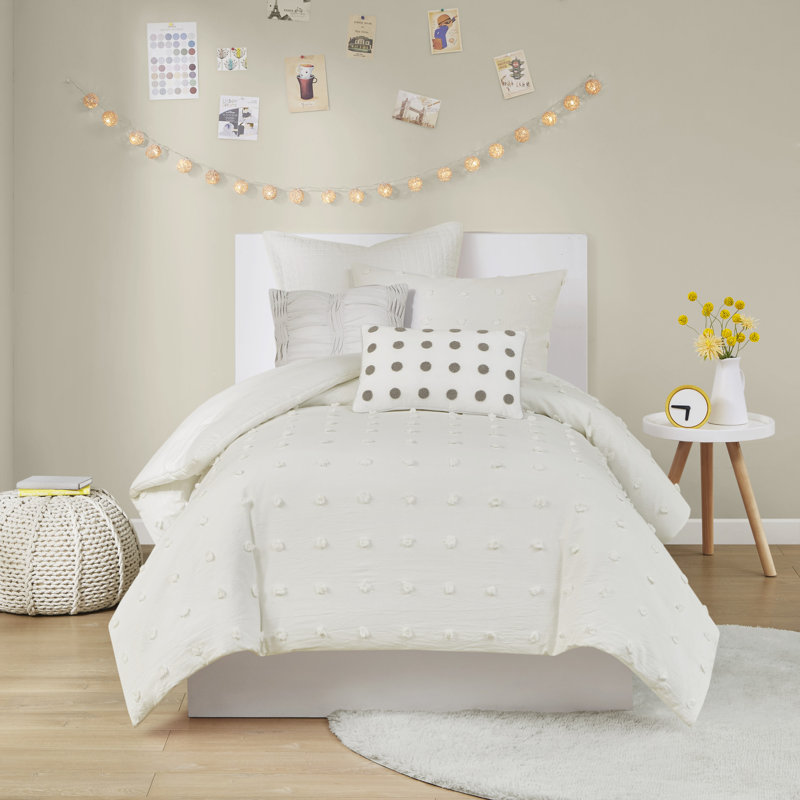Ensemble d'édredon en jacquard de coton Brooklyn avec taies décoratives européennes et coussins décoratifs, Ivoire