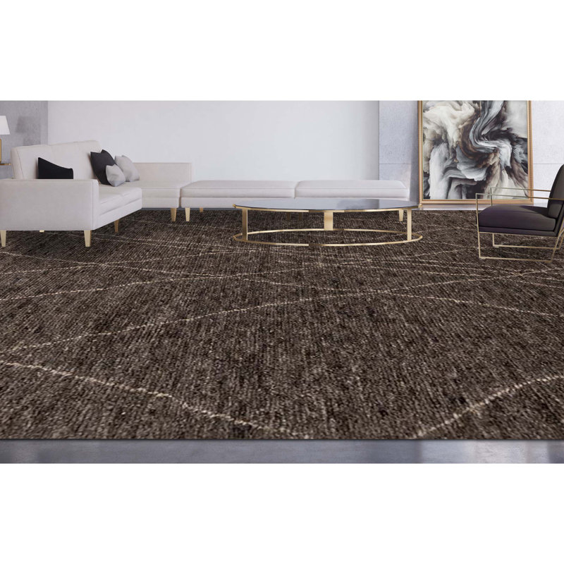 Wool Geometric Area Rug in Brown, Rectangle 6' x 9'