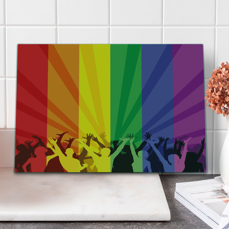 Ambesonne Pride Cutting Board Large Size People Celebrating Event Multicolor