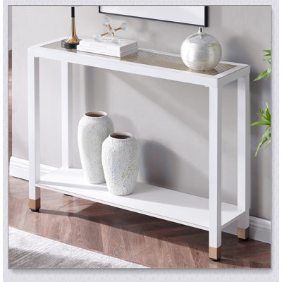 Glass Entryway Table, 2-Tier Entry Way Console Entrance Table, 41"L Narrow Sofa Table With Shelves, Ideal For Hallway, Entryway, Living Room, Foyer, Corridor, And Office