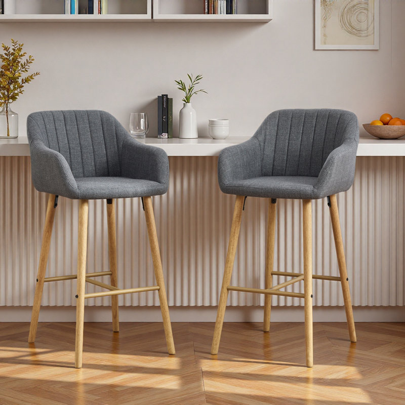 Ensemble de 2 tabourets de bar modernes avec îlot de cuisine avec dossier, accoudoirs, repose-pieds et pieds en bois massif