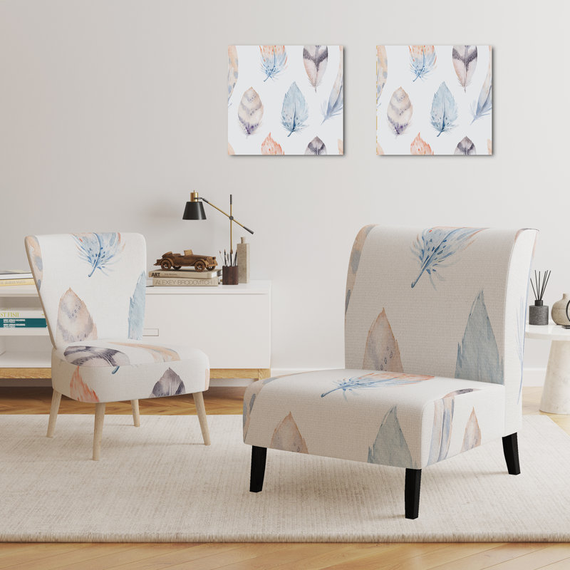 Accent Chair, Beige Floral Pattern Upholstered Decor - Beige Floral Pattern II, Blue/Orange